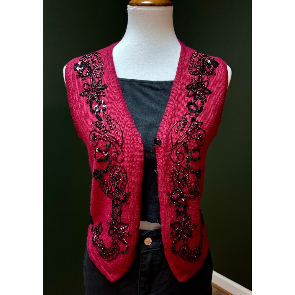 Alfred Dunner Embellished Beaded Sequined‎ Knit Vest Women's Size PS